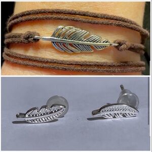 Set of Feather Wrap bracelet and matching earrings gift for bird lover